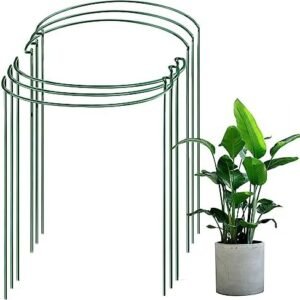 JOYSEUS 6 Pack Plant Support Stakes, Metal Garden Plant Stake, Green Half Round Plant Support Ring, Plant Cage, Plant Support for Peony, Tomato, Rose, Vine, Indoor Plants (9.4" Wide x 14.7" High)