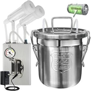 6L Goat Milking Machine, Rechargeable Pulsation Speed Adjustable Vacuum Pump with Pressure Gauge, 304 Stainless Steel Bucket Goat Milker Machine (Pro Plus)