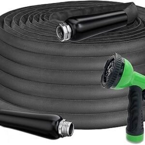 Garden Hose 100ft - Fabric Covered, NON-EXPANDABLE Water Hose,Lightweight Flexible Hose Pipe, Black (No Nozzle)