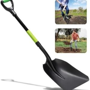 Aluminum Steel Scoop Shovel Heavy Duty, Ideal Height 44 1/2 Inches Metal Shovel with Strong Aluminum Wide Blade, Durable Grain Shovel, Fiberglass D Handle with Ergonomic EPE Foam Grip