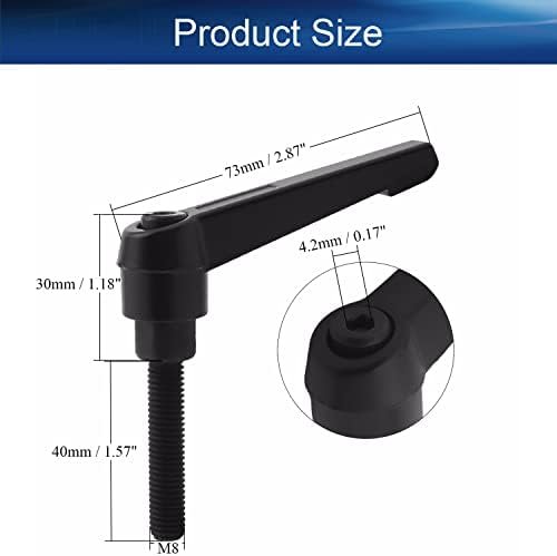 Bettomshin 1Pcs M8 Male Thread Adjustable Handle Screw Length 40mm Clamping Lever Black w Stud for Packaging Machinery and Equipment, Sharpeners, Machine Tools, Printing Equipment - Image 2