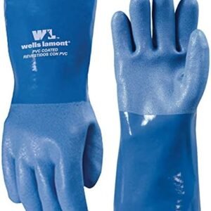 Wells Lamont Heavy Duty PVC Coated Work Gloves | Liquid/Chemical, Abrasion & Cut Resistant, Waterproof | Versatile, Flexible, Durable | Cotton Lining, Large (174L) , 12 inch Cuff , Blue