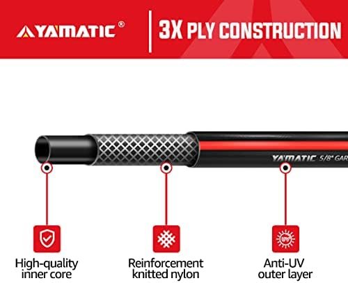 YAMATIC Garden Hose 75 ft,Ultra Durable Water hose, 5/8 inch Regular Hose with Solid Brass Connector for All-weather Outdoor, Car wash, Lawn, Black - Image 3