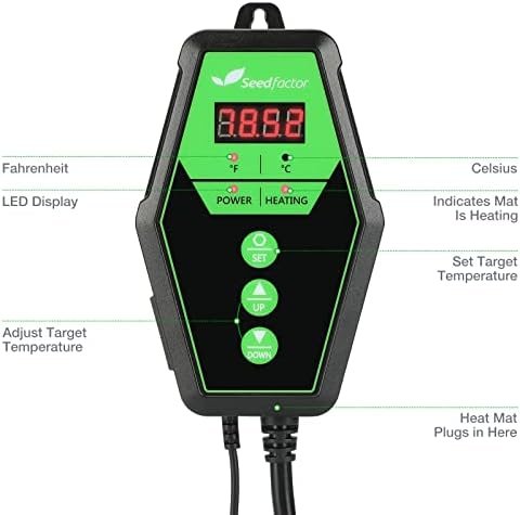 Seedfactor Digital Heat Mat Thermostat Controller for Seed Germination, Reptiles and Brewing Breeding Incubation Greenhouse, 40-108°F, 8.3A 1000W FCC-Certified, UL-Listed - Image 3