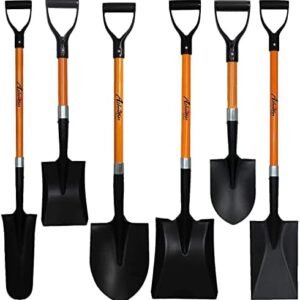 Ashman Assorted Shovels (6 Pcs), 41-Inches Large Handle Digging Shovel; Transfer Shovel; Trenching Spade Shovel; Drainage Spade Shovel; and 27-Inches Short Handle Digging Shovel; and Transfer Shovel.