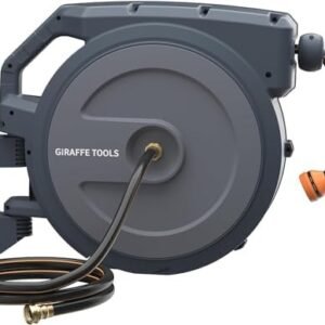 Giraffe Tools AW405/8 Retractable Hose Reel 5/8" x 90 ft Wall Mounted Garden Hose Reel Heavy Duty, Automatic Rewind, 180 Deg Swivel, Any Length Lock, 9 Pattern Nozzle, 90ft, Dark Grey