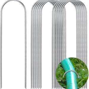 100 Pack Drip Irrigation Tubing Stakes 6 Inch Garden Pins Landscape Staples Securing Pegs Galvanized Lawn Yard U Pegs for Hose, Chicken Wire, Weed Barrier Fabric, Dog Fence
