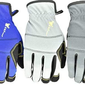 G & F Products unisex adult All Purpose Utility Work Gloves High Performance Mechanics Gloves assorted colors 3 Pair Value Pack, Black, Grey, Blue, Large Pack of US