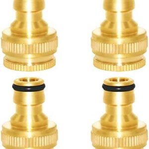 Joywayus Brass Garden Hose Tap Connector 1/2" and 3/4" GHT 2-in-1 Female Threaded Faucet Nozzle Quick Connect Adapter Universal Pipe(Pack of 4)