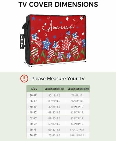 4th of July Outdoor TV Cover 32 Inch Star American Flag Memorial TV Enclosure Independence Day Patriotic Liberty Red TV Covers for Outside TV Display Screen Protector with Remote Control Pocket - Image 5