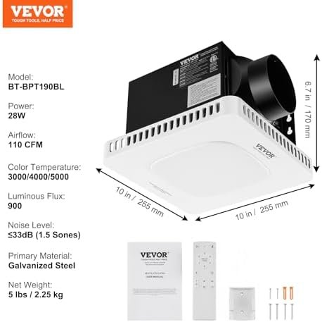 Bathroom Exhaust Fan, 110 CFM High-Efficiency Ventilation, 1.5sones Low Noise Operation All-Copper Motor, Remote Control, Energy-Saving Bathroom Ceiling Fan For Various Ceilings - Image 7