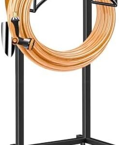 TomCare Garden Hose Holder Heavy Duty Water Hose Holder with 2 Tool Hooks Sturdy 4 Spikes Hose Reel Holds 150ft Hose Freestanding Hose Hanger Hose Storage Organizer for Outside Yard Lawn, Black
