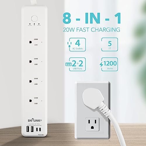 BN LINK Smart Plug Power Strip,Surge Protector with 4 Individually Controlled Smart Outlets, 4 USBs (incl. 20W USB-C), works with Alexa & Google home - Image 2