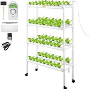 Hydroponics Growing System, 72 Sites 8 Food-Grade PVC-U Pipes, 4 Layers Indoor Planting Kit with Water Pump, Timer, Nest Basket, Sponge, for Fruits, Vegetables, Herbs, White