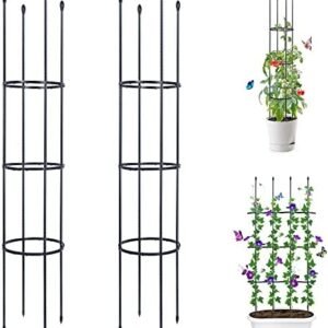 2 Pack Garden Trellis, 60" Tomato Cage Tall Plant Support Climbing Vines Flowers Stands, 2 in 1 Plant Cages & Supports for Vines, Vegetable, Flowers, Potted Plants with 30pcs Plant Clips