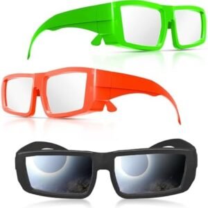 Solar Eclipse Glasses in Durable Plastic Frame, AAS Recognized and CE & ISO Certified, Bonus 3 Paper Glasses (3 Pack Adult)