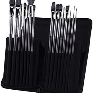 Artist Paint Brushe Set,15 pcs Nylon Paint Brush for Watercolor Gouache Oil Face and Body Craft Miniatures Painting Professional Art Paintbrushes