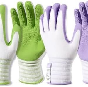 Bamboo Gardening Gloves, Breathable Rubber Coated, Touch, Outdoor Work Garden Gloves For Women, Green & Purple