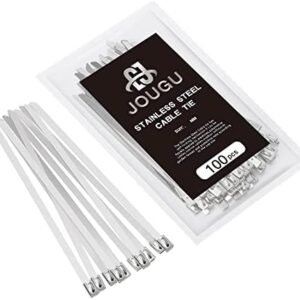 Metal Zip Ties 11.8 inch 100pcs 316 Stainless Steel Locking Cable Marine Grade 250LB 300mm Heavy Duty Exhaust Wrap Multi Purpose Binding for machinery, vehicles, farms, cables, pipes,Fence