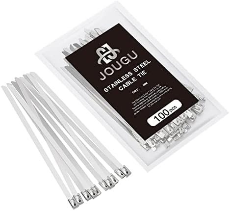 Metal Zip Ties 11.8 inch 100pcs 316 Stainless Steel Locking Cable Marine Grade 250LB 300mm Heavy Duty Exhaust Wrap Multi Purpose Binding for machinery, vehicles, farms, cables, pipes,Fence