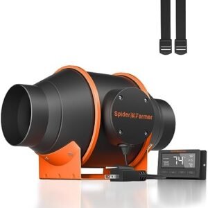 Spider Farmer 4 Inch Inline Fan with Temperature Humidity Controller, Quiet Duct Fan Intake Fan for Grow TentRoom, Heating Cooling Duct Booster Fan for Growing and Planting with Led Grow Light