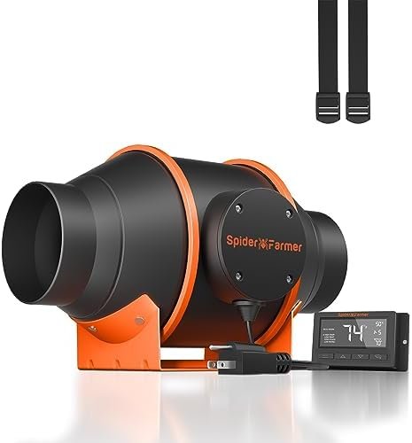 Spider Farmer 4 Inch Inline Fan with Temperature Humidity Controller, Quiet Duct Fan Intake Fan for Grow TentRoom, Heating Cooling Duct Booster Fan for Growing and Planting with Led Grow Light