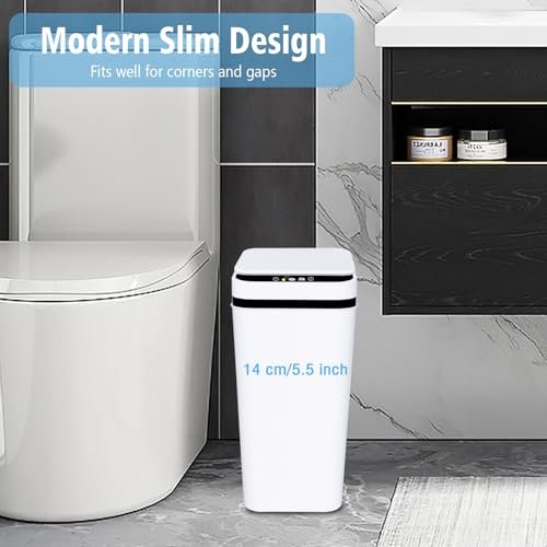 2Pack Bathroom Small Trash Can with Lid, 2.2 Gallon Touchless Automatic Garbage Can Slim Waterproof Motion Sensor Smart Trash Bin for Bedroom, Office, Living Room(Black/White) - Image 3