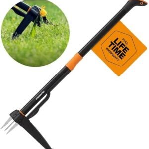 Fiskars 4-Claw Stand Up Weeder - Gardening Hand Weeding Tool with 39" Long Ergonomic Handle - Easy-Eject Mechanism - Black/Orange