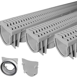 Source 1 Drainage Trench and Driveway Channel Drain with Concrete Grey Grate, 3-Pack