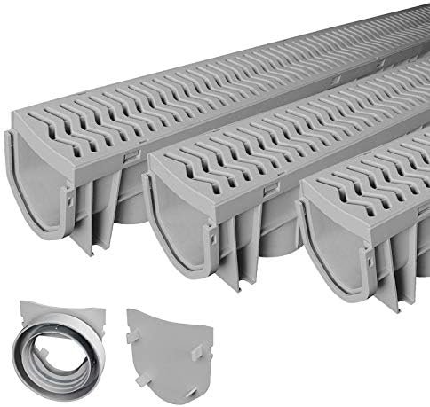 Source 1 Drainage Trench and Driveway Channel Drain with Concrete Grey Grate, 3-Pack