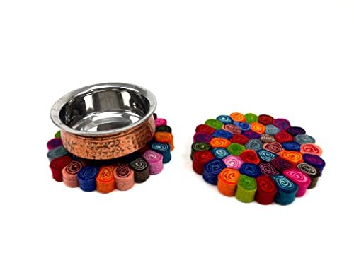 Handmade Trivet, Felt CandyCut Trivet, Potholders, Trivets, 100% Wool, Felt, Hot Pot Holders (Set of 2) Hot Pads, Durable, Heat Resistant Mat, Mats, Round Trivet (Multi) - Image 5