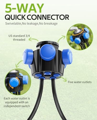 HIRALIY 50FT Garden Watering System with 12Pcs Pressure Compensation Drippers and 5-Way Connector, New Quick Connector Drip Irrigation Kits, Irrigation System for Plant - Image 4