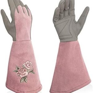 Rose Pruning Gloves Thorn Proof, Embroidery Leather Gardening Gloves with Extra Long Forearm Protection