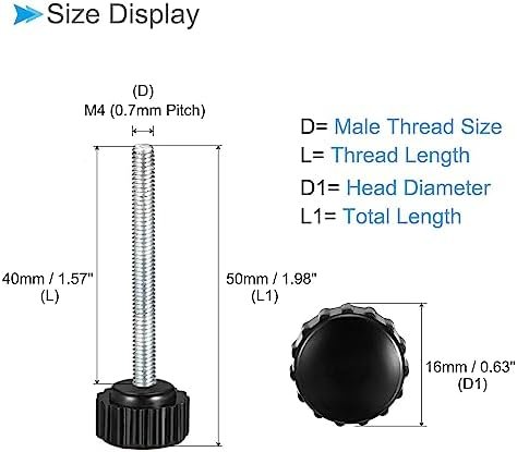 Knurled Clamping Knobs, M4 x 40mm Male Thread 16mm Head, Thermoset Plastic Thumb Screw Grip Bolt Knobs Black - (Applications: for Lathe Machinery), 10-Pieces - Image 2