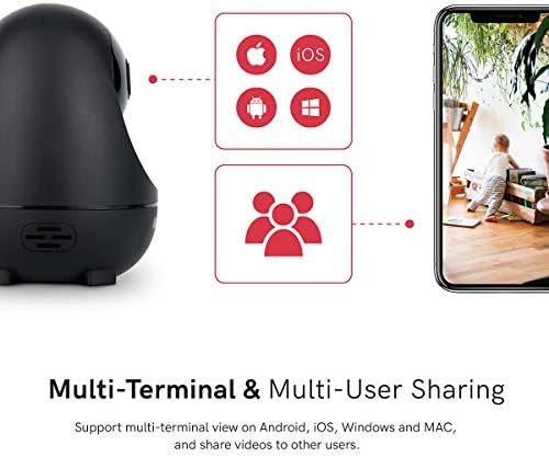 Wireless Security Camera, WiFi Indoor Camera Pan and Tilt Monitoring, HD 1080P Motion Detection, Night Vision, Remote Control, Two-Way Audio, with TF Card Slot and Cloud (Black) - Image 2