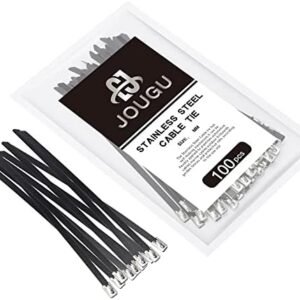 Metal Zip Ties Black 4 inch 316 Stainless Steel Locking Cable Marine Grade 220LB 100mm 100pcs Heavy Duty Exhaust Wrap Multi Purpose Binding for machinery, vehicles, farms, cables, pipes,Fence