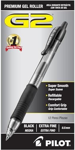 Pilot, G2 Premium Gel Roller Pens, Extra Fine Point 0.5 mm, Pack of 12, Black