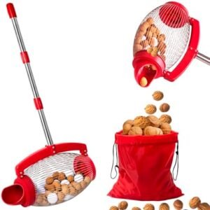 Nut Gatherer, Acorn Picker Upper Roller, Walnut Picker Upper Roller, Nut Collector Harvester Picker Up Pinecone, Walnuts, Pecans, Chestnuts, Golf, Directly Dump Outlet, Size 0.5'' to 2.5'', 1.5 Gallon