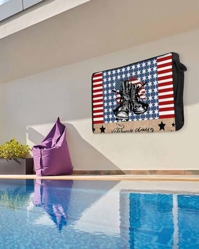 4th of July Outdoor TV Cover 32 Inch Veteran Soldier Boots TV Enclosure Independence Day American Flag TV Covers for Outside TV Display Screen Protector with Remote Control Pocket - Image 4