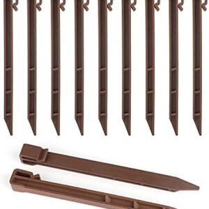 KINGLAKE GARDEN Landscape Edging Stakes,10 Inch 12 Pack Heavy Duty Plastic Garden Netting Ground Stakes,Anchoring Spikes for Edging & Terrace Board (Brown)