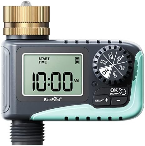RAINPOINT Sprinkler Timer with Brass Swivel, Water Timer for Garden Hose, Programmable Hose Timer with Rain Delay/Manual Watering, Digital Irrigation Timer System for Lawns, 1 Outlet