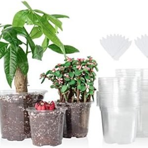 36 Packs 5/4/3.5 Inch Reinforced Clear Nursery Pots with Drainage Hole, Transparent Variety Pack Plastic Plant Pot Seedling Planter Seed Starter Flower 20pcs Labels