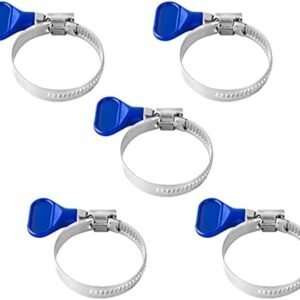 POWERTEC 70247 1-1/2 Inch Stainless Steel Thumb Screw Clamps, Adjustable Key Hose Clamps for Pool Hose for Above Ground Pools and PVC Tubing, Pipe Clamp, Worm Gear Clamp, 5 pack