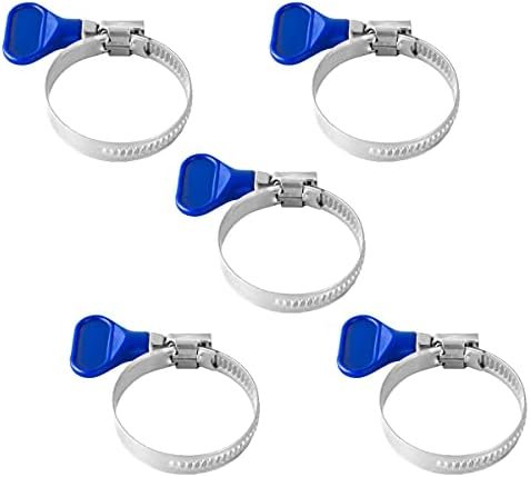 POWERTEC 70247 1-1/2 Inch Stainless Steel Thumb Screw Clamps, Adjustable Key Hose Clamps for Pool Hose for Above Ground Pools and PVC Tubing, Pipe Clamp, Worm Gear Clamp, 5 pack