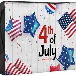 4th of July Outdoor TV Cover 32 Inch American Flag TV Enclosure Independence Day Wood Grain Balloon TV Covers for Outside TV Display Screen Protector with Remote Control Pocket