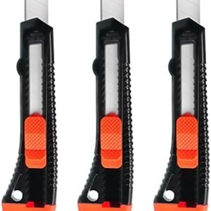 DIYSELF Premium Utility Knife - Set of 3 - Retractable Razor Knife Set - Box Cutter - Plastic Handle