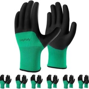 6 Pairs Gardening Gloves for Women and Men, Breathable Latex Coated Yard Garden, Outdoor Protective Work Gloves with Grip, Medium Size Fits Most, Black and Green