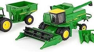 John Deere 1/64 Scale 5 pc Harvesting Set 4555 Tractor, 7720 Combine w/2 Heads, 500 Grain Cart