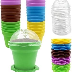 25 Packs Cupcake Plant Nursery Pots with Humidity Dome-Small Flower Pots for Kids-Planting Containers Cups for Indoor Outdoor Plant Succulent Display (Mixed Color)