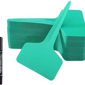 100 Pcs T-Type Plant Labels with a Gel Pen, Waterproof Nursery Plant Tags Plastic Garden Markers, Green, 6 x 10cm